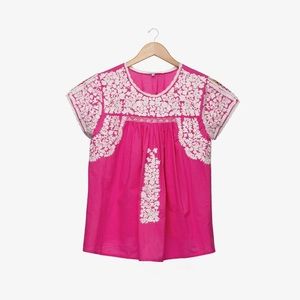 Frances Valentine Floral Embroidered Lace Top Pink Oyster
